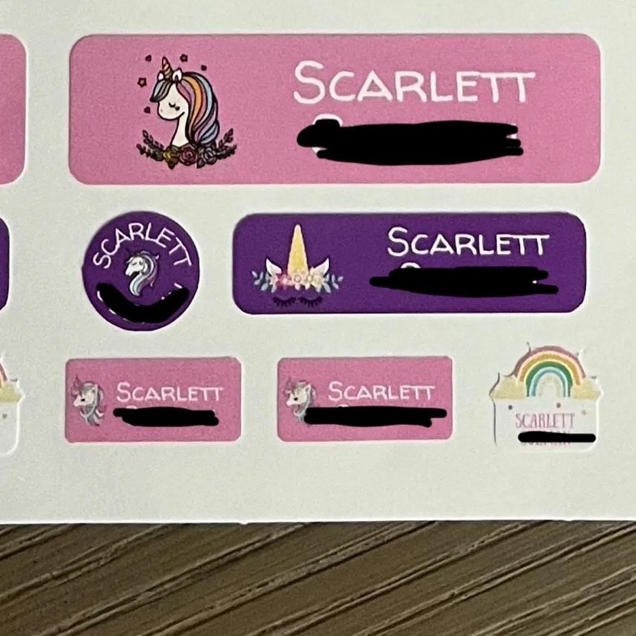 Printed sheet of unicorn name labels