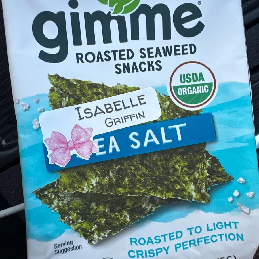 Name label on a snack pack