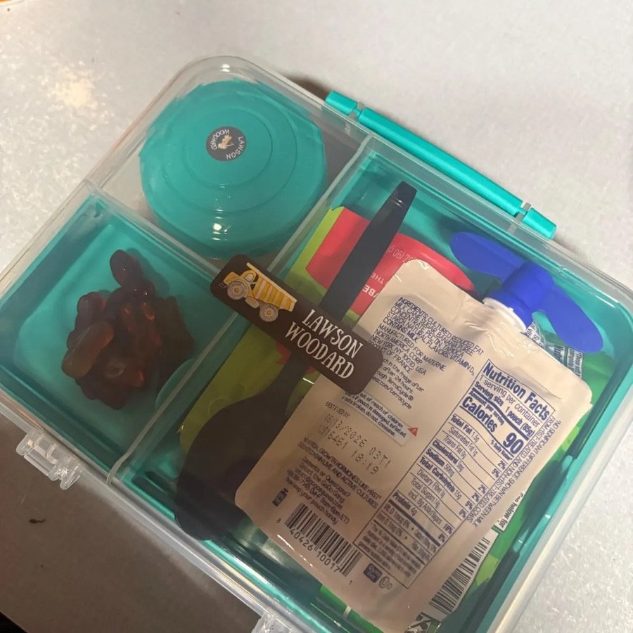 Name labels inside a bento lunch box