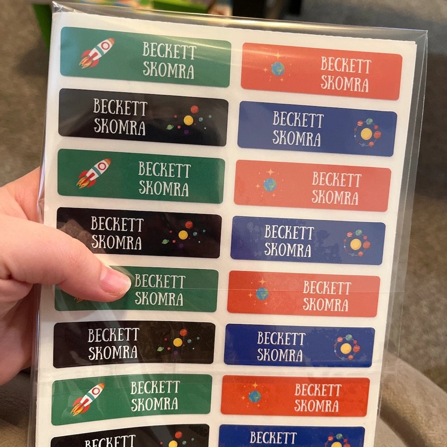 Printed sheet of space name labels