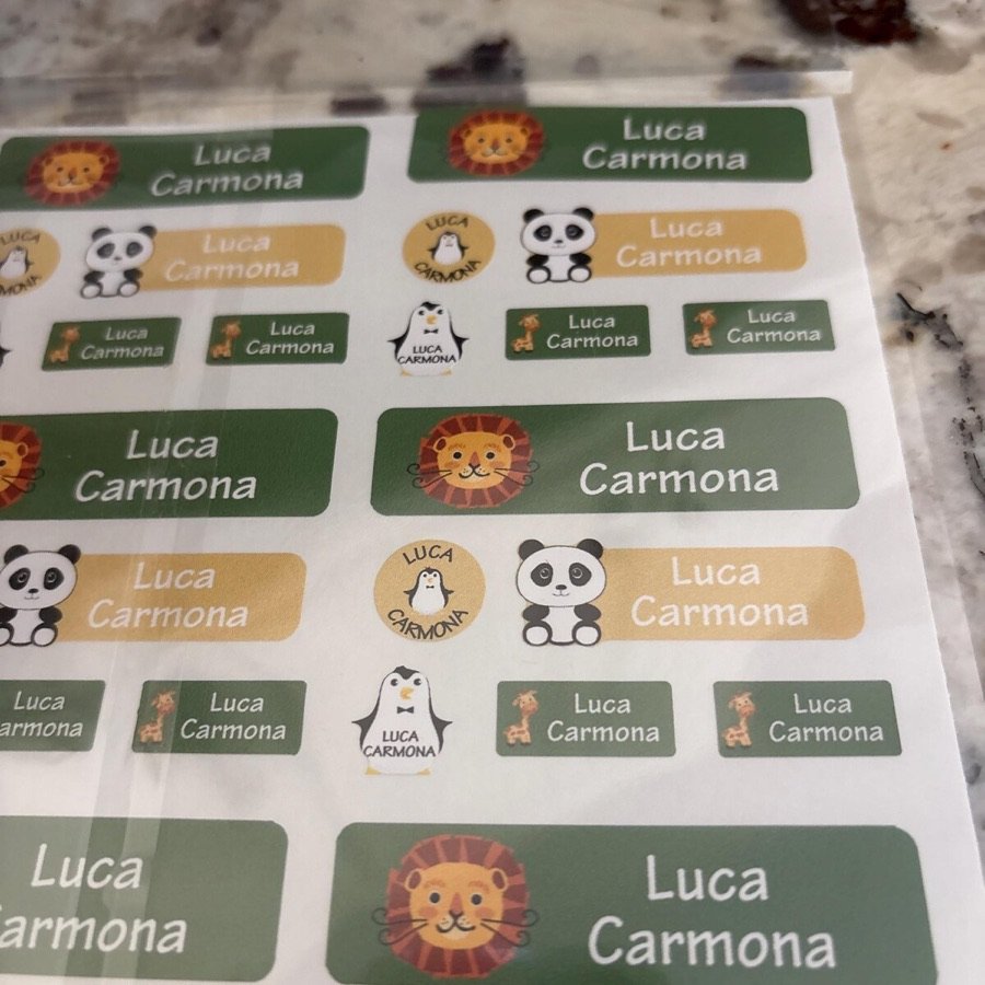 Printed sheet of animal name labels