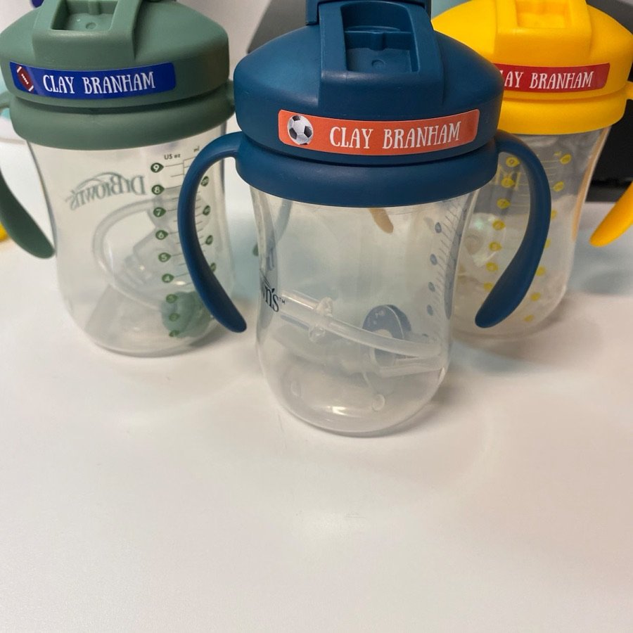 Name labels on three sippy cups